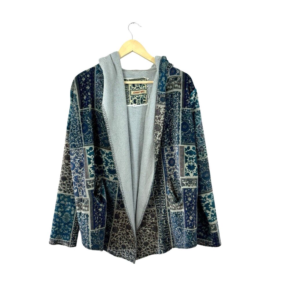 Johnny Was Small Hooded Sherpa Fleece Jacket Open Front Cozy Soft Womens READ